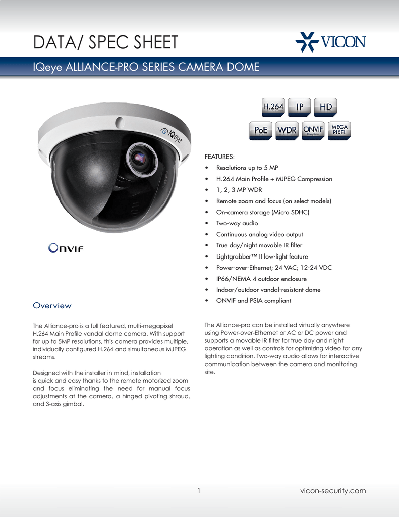 Data Spec Sheet Iqeye Alliance Pro Series Dome