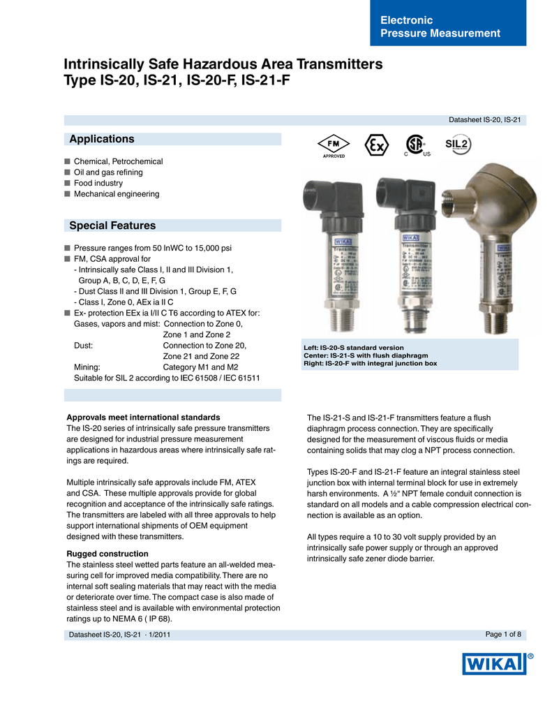 WIKA IS20 and IS21 Pressure Transmitters Data Sheet Manualzz