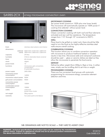 Smeg Convection Microwave Oven 950W Specification | Manualzz