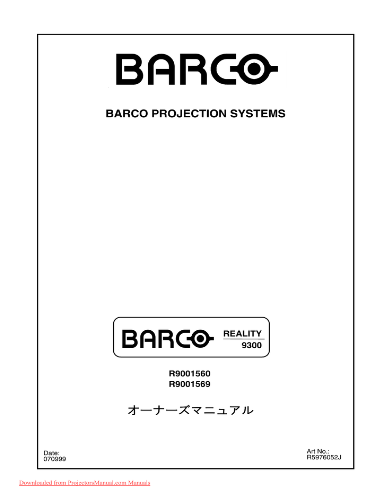 Barco Reality 9300 Projector User Guide Manual Operating Instruction Pdf Manualzz