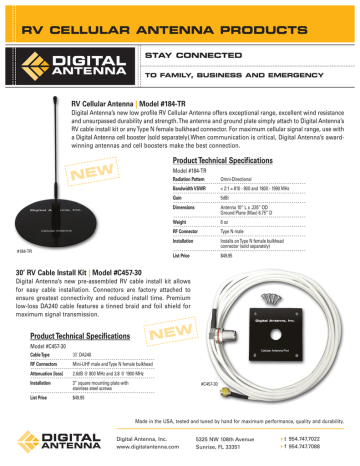 Digital Antenna 184-TR Specification Sheet | Manualzz