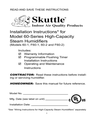 Installation Instructions* for Model 60-Series High-Capacity Steam Humidifiers | Manualzz