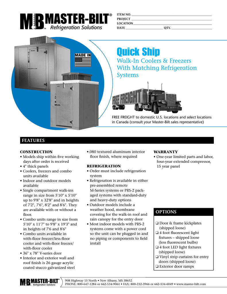 Quick Ship Walk Ins Spec Sheet Manualzz