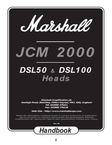 Marshall Amplification Jcm 00 Dsl100 Handbook Manualzz