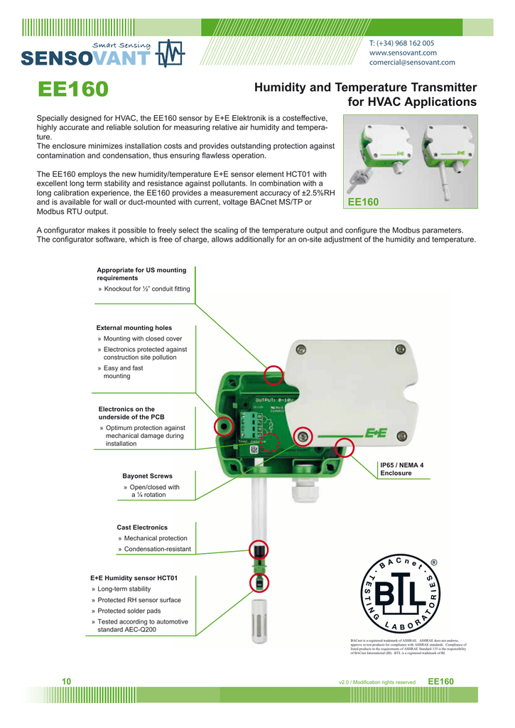 EE451 Wall Mounted Temperature Sensor for Indoor and Outdoor