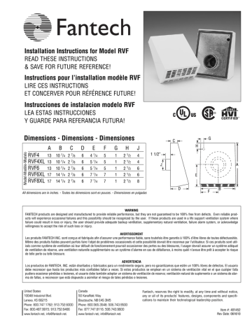 Fantech RVF 6XL Installation 