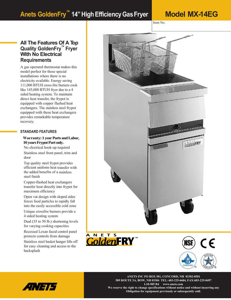 Model Mx 14eg As Goldenfry 14 High Efficiency Gas Fryer Manualzz Model Mx 14eg As Goldenfry 14 High Efficiency Gas Fryer Manualzz