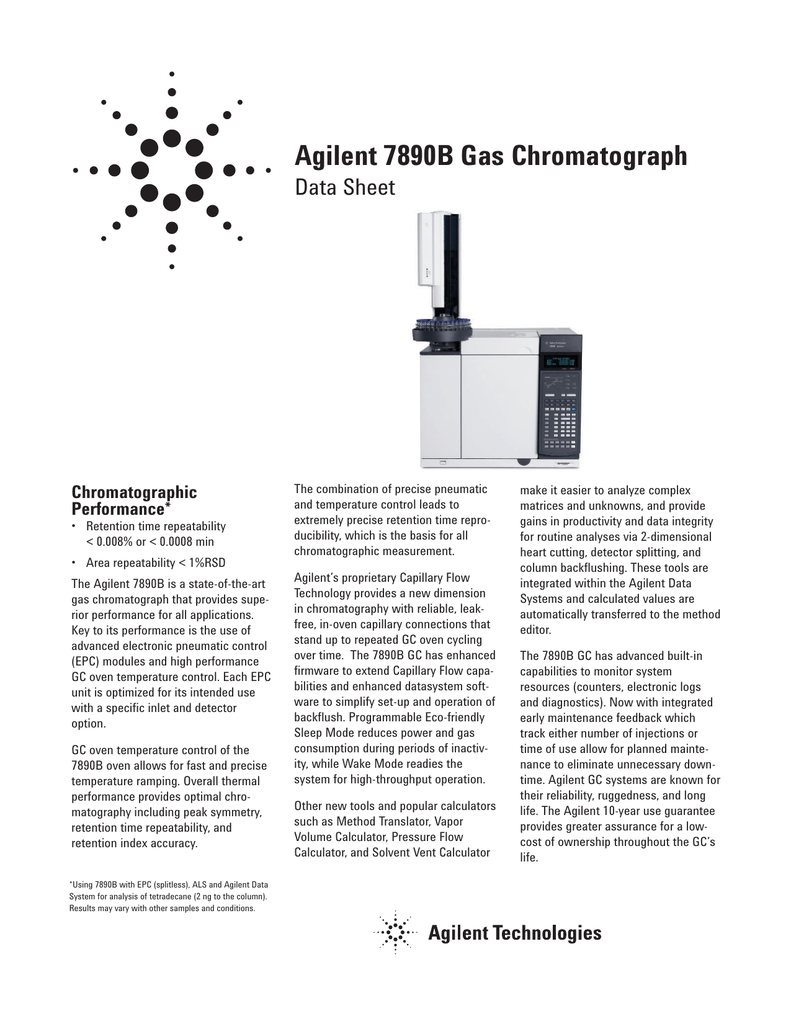 Agilent 7890B Gas Chromatograph Data Sheet Chromatographic