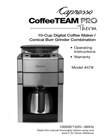 Capresso 488 Coffeeteam Pro Plus Therm Instruction Manual Manualzz