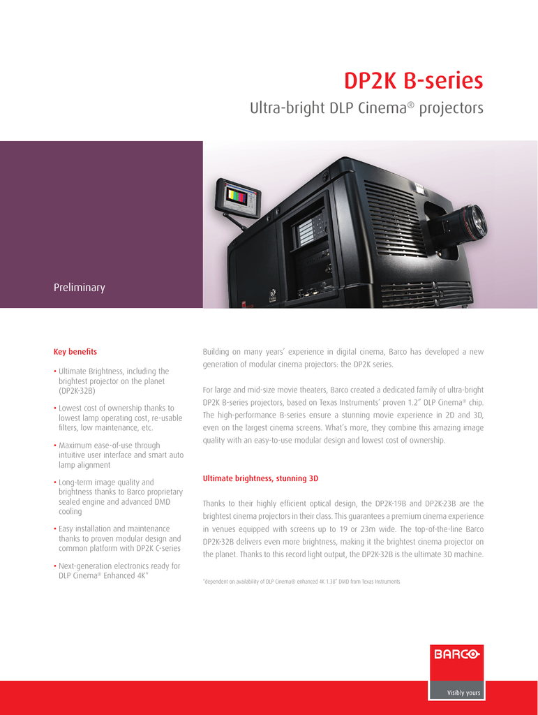 Barco DP2K-19B Product Sheet | Manualzz