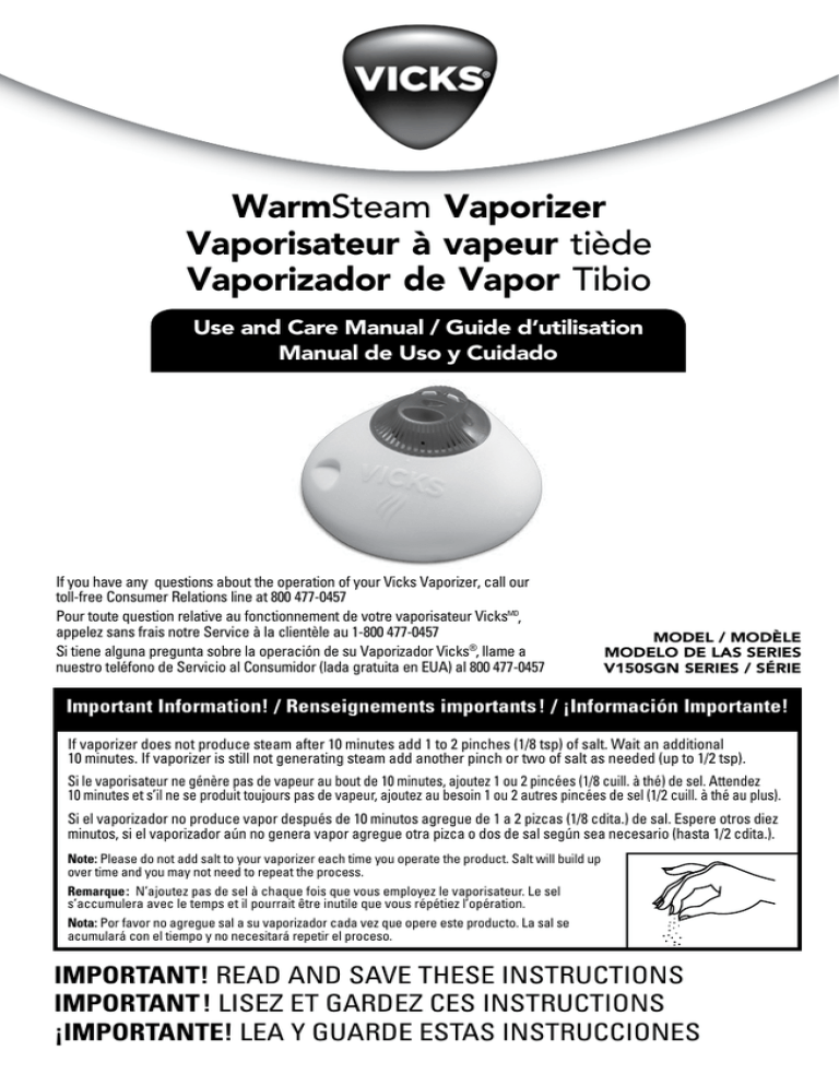 the V150SGN Vicks Steam Guard Vaporizer product manual Manualzz