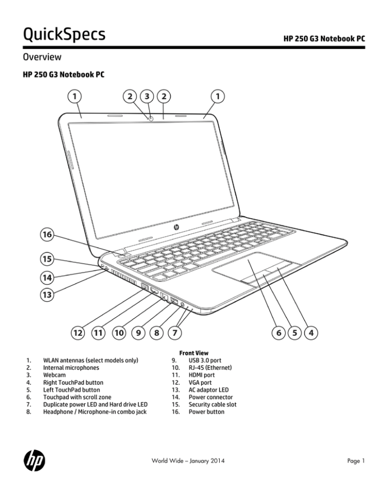 Quickspecs Overview Hp 250 G3 Notebook Pc Manualzz