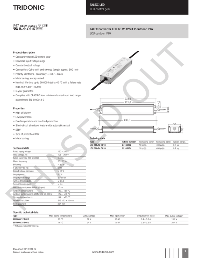 Talexxconverter Lcu 60w 12 24v Ip67 En Manualzz