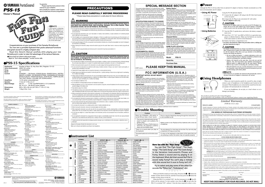 Yamaha PSS-15 Owner's manual