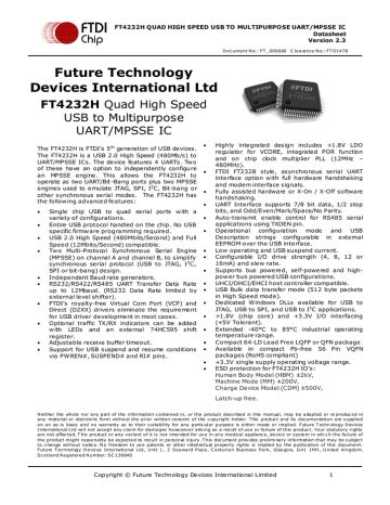 FTDI FT4232HQ-REEL USB Interface IC USB HS to Quad UART/SPI/JTAG/I2C LQFN-64 FTDI FT4232HQ-REEL USB Interface IC USB HS to Quad UART/SPI/JTAG/I2C LQFN-64