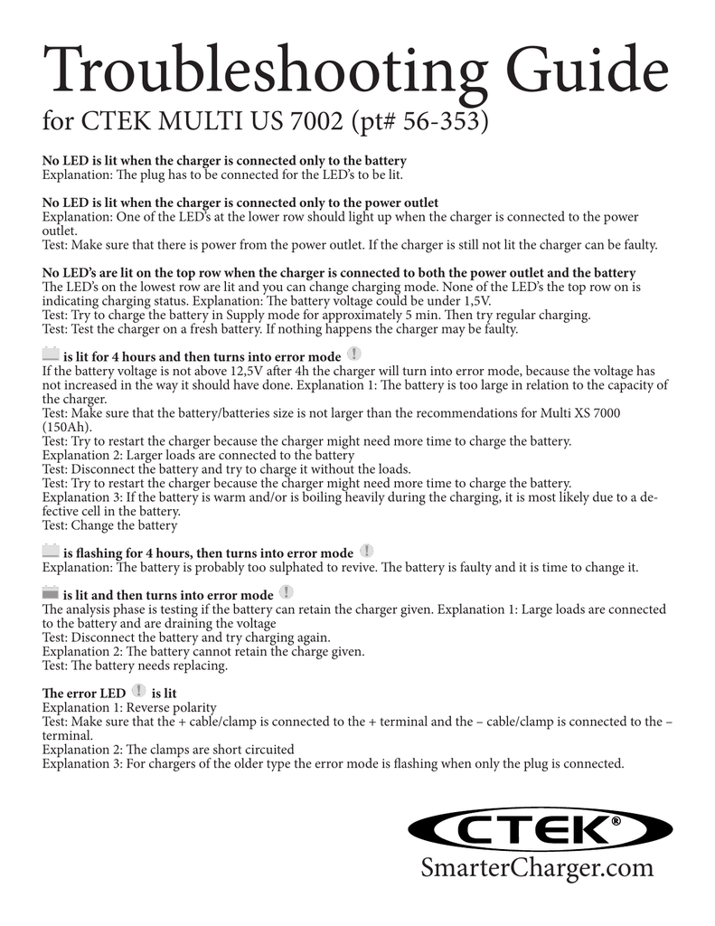 a Troubleshooting Guide for CTEK MULTI US 7002 | Manualzz