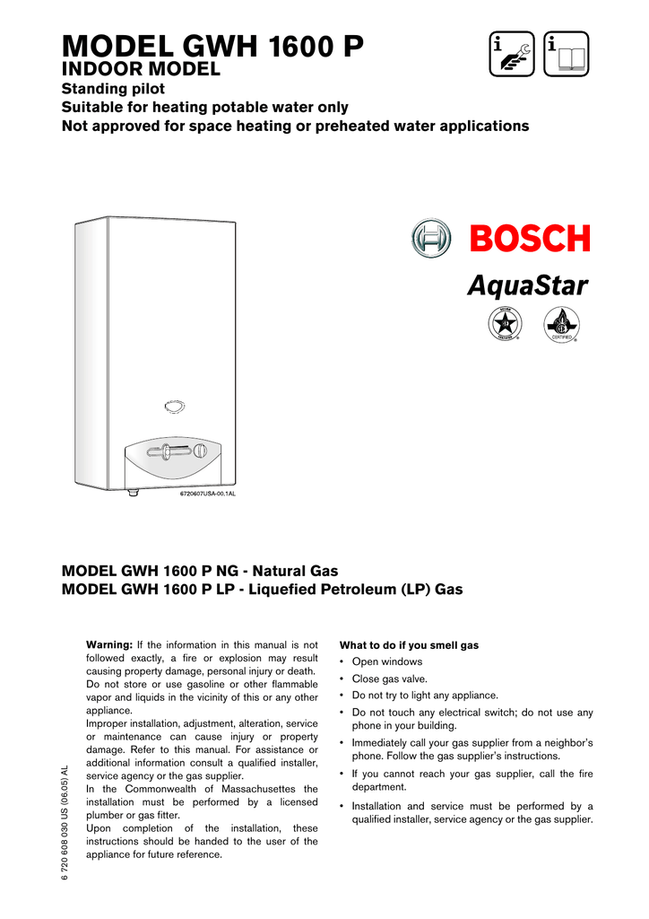 Bosch AquaStar GWH 1600 P NG Installation And Operating