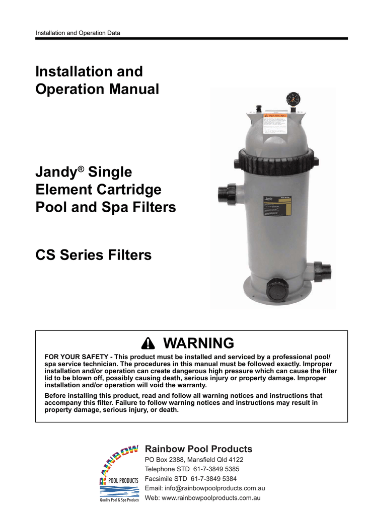 Installation and Operation Manual Jandy Single Manualzz