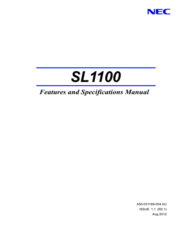 Nec Sl1100 Features And Specifications Manual Manualzz