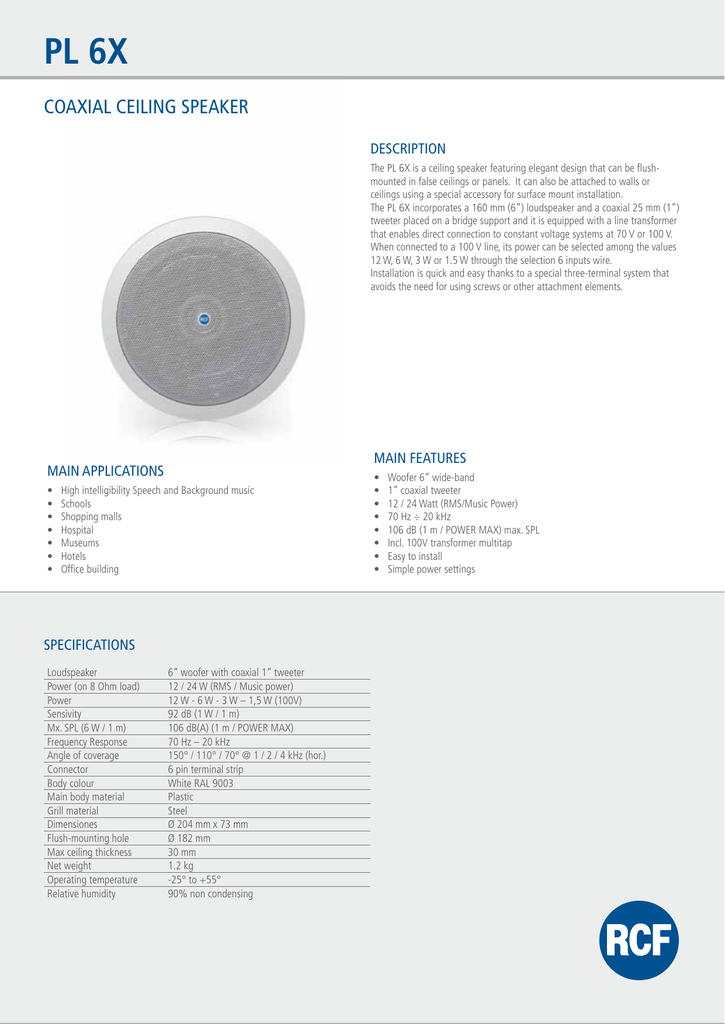 Pl 6x Coaxial Ceiling Speaker Description Manualzz Com