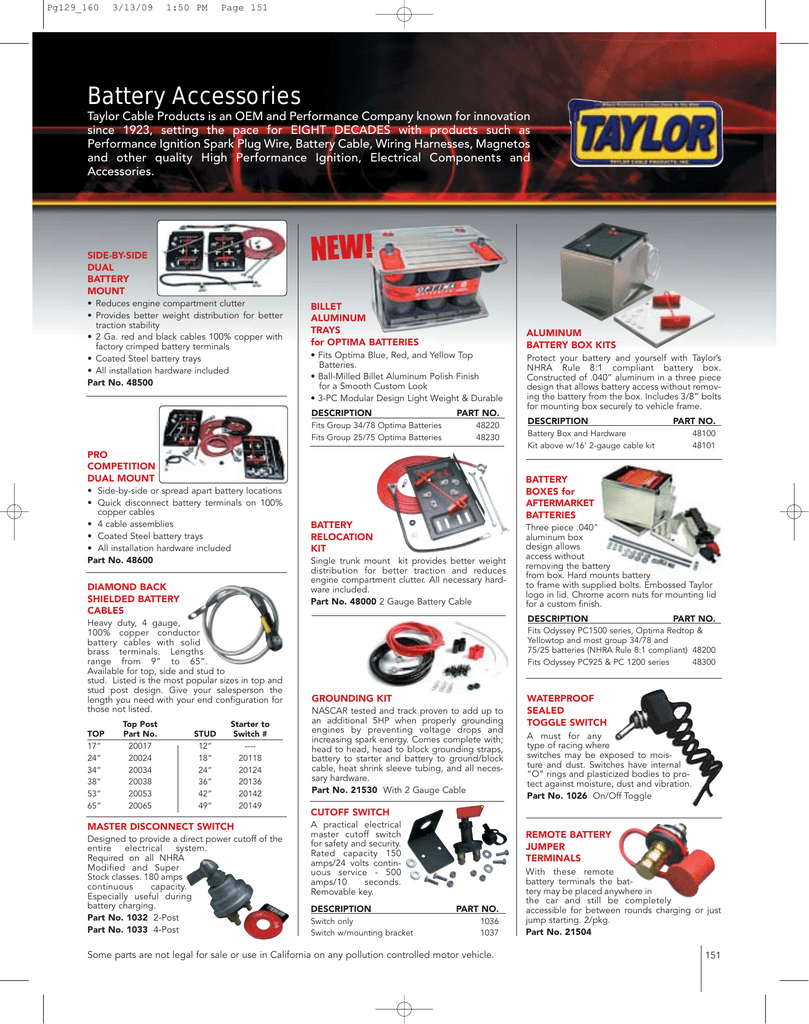 Taylor Cable 48220 Billet Aluminum Battery Tray