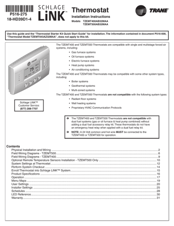 Trane TZEMT400, TZEMT500AB32MAA, TZEMT500, Z WAVE TZEMT400AB32MAA User