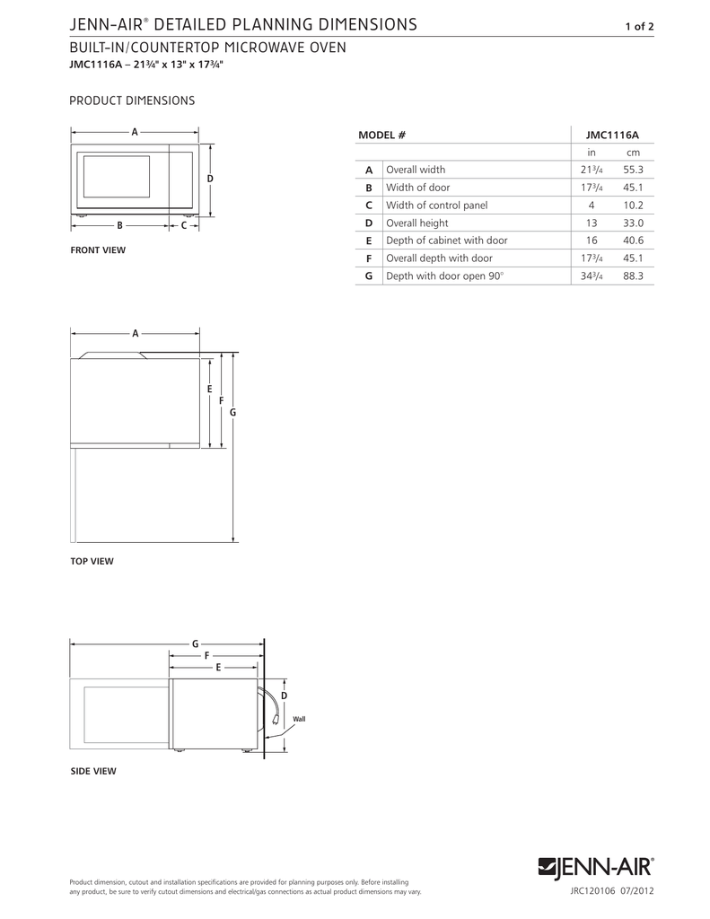 Jenn Air Detailed Planning Dimensions Built In Countertop