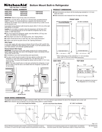 KitchenAid KBFN506EBS 20.8-cu ft Built-In French Door Refrigerator Dimensions Guide | Manualzz