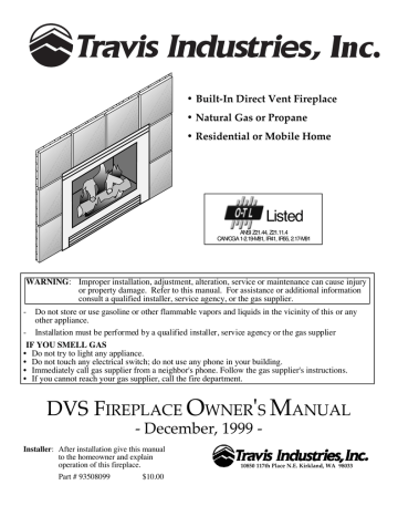 Travis Industries DVS FIREPLACE Owner's Manual | Manualzz