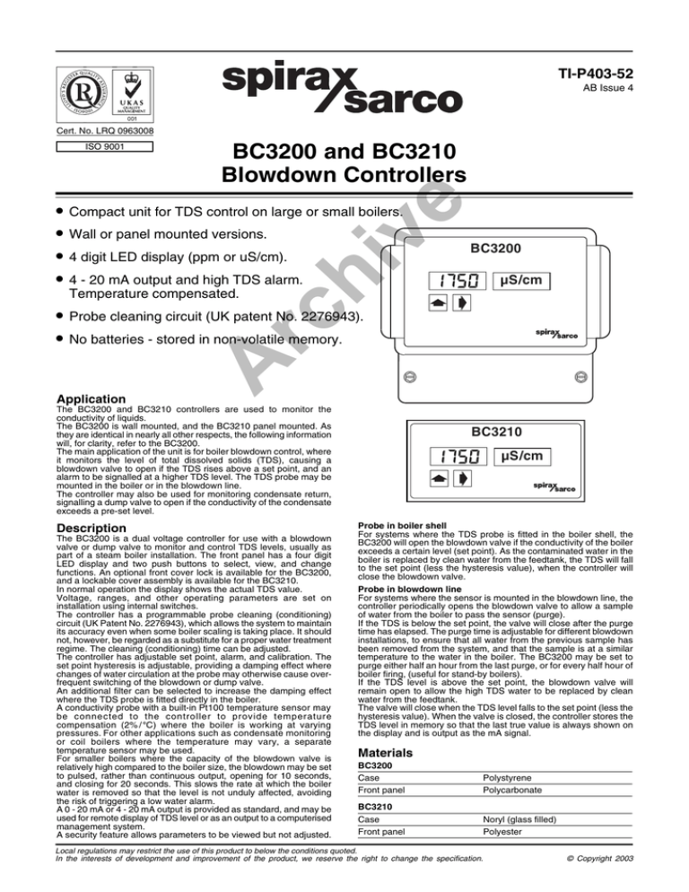 BC3200 And BC3210 Blowdown Controllers | Archive | Manualzz