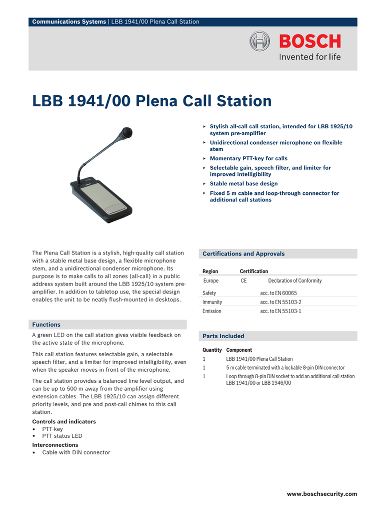 Bosch Lbb 1941 00 Datasheet Manualzz