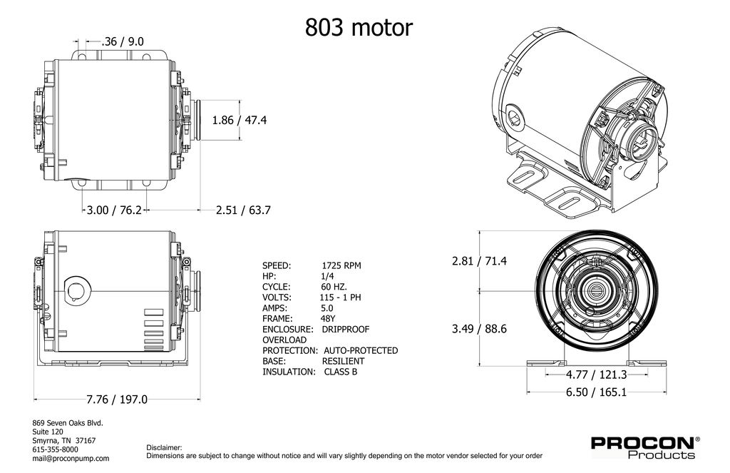 48y Frame Motor Dimensions