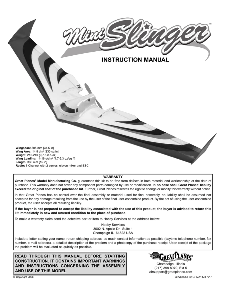 GREAT PLANES Mini Slinger Instruction manual Manualzz