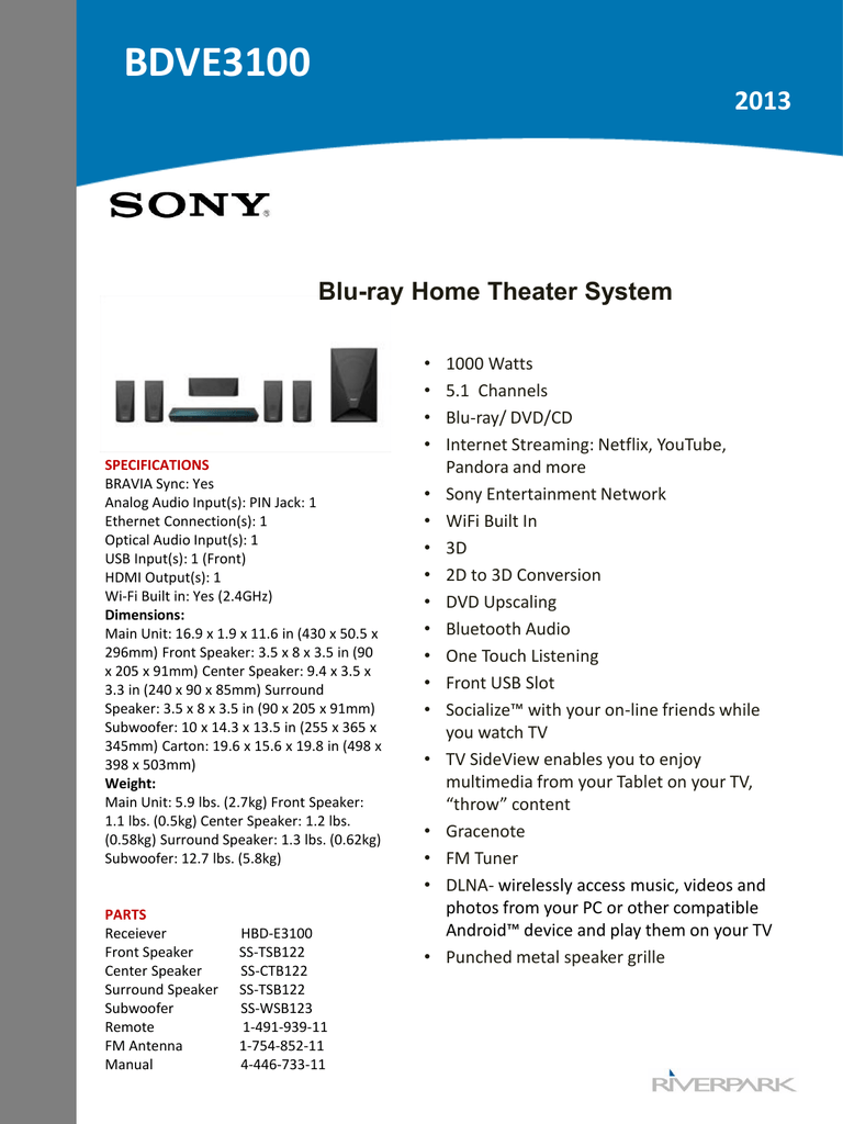 sony bdv e3100 subwoofer