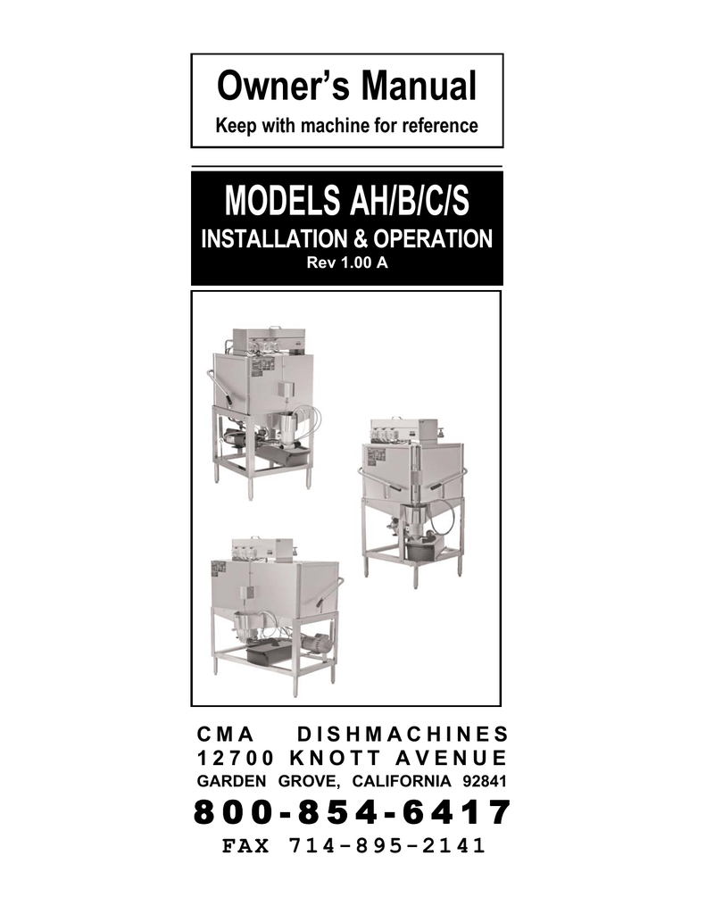 CMA Dishmachines CMAS Owner's Manual Manualzz