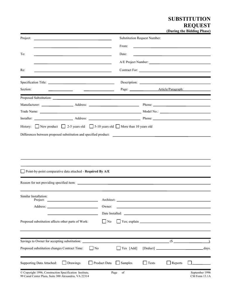 Aia Substitution Request Form