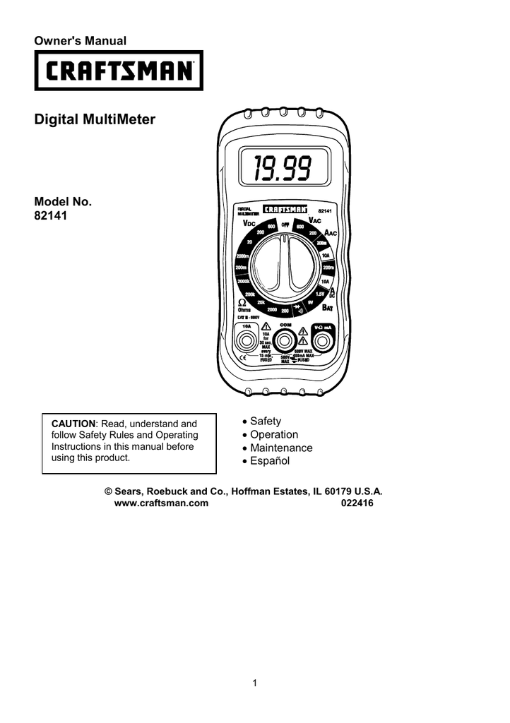 Craftsman 82141 digital multimeter