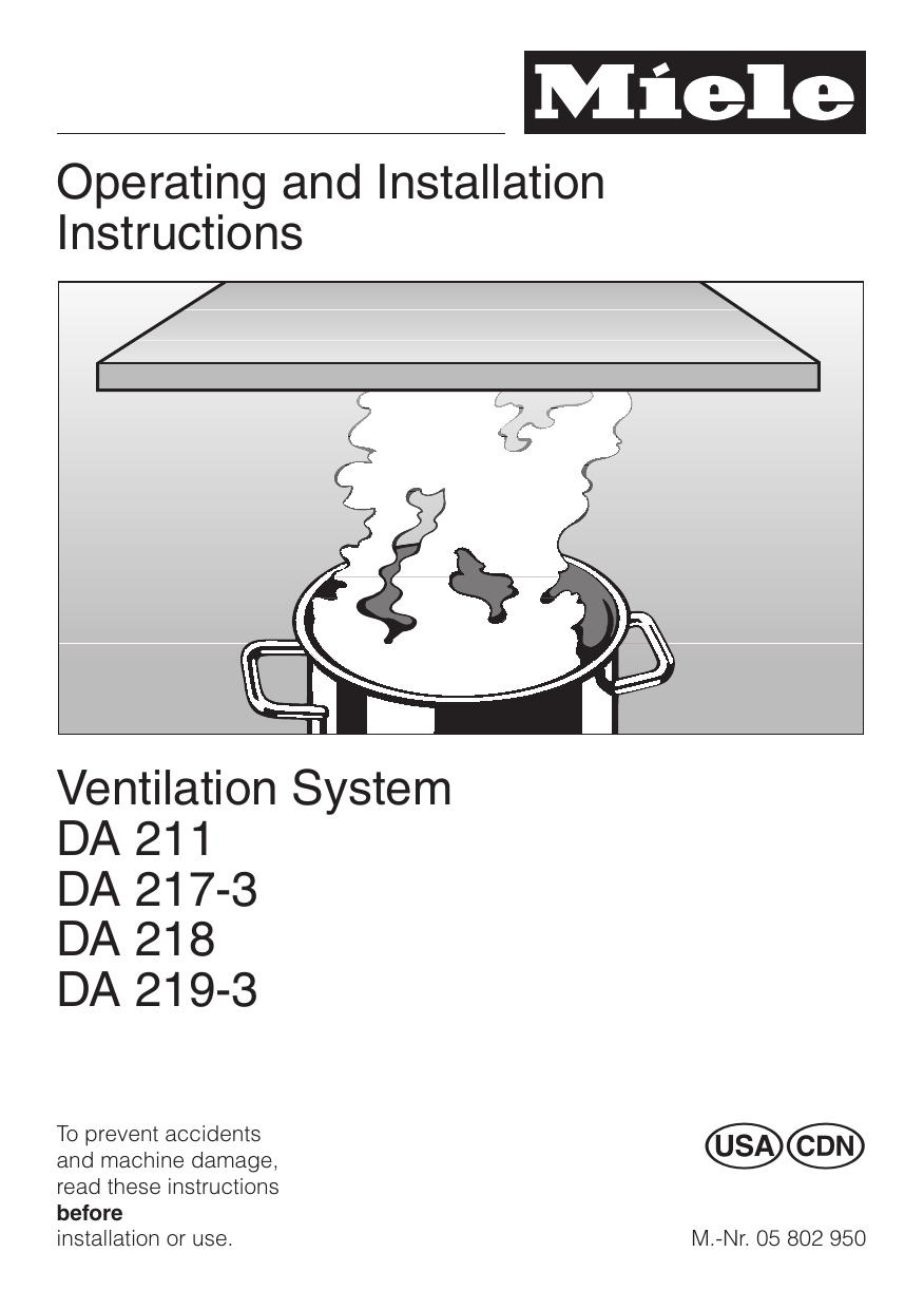 DA2173 DA 2193 User manual Miele Wall Hoods Manual DA211217