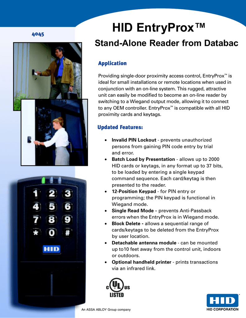 HID EntryProx ™ StandAlone Reader from Databac 4045 Manualzz
