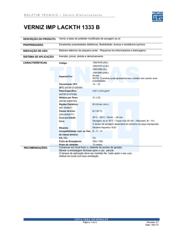 VERNIZ IMP LACKTHERM 1333 PE MOD B | Manualzz