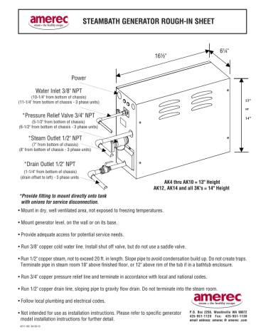 Steambath Generator Rough-In | Manualzz