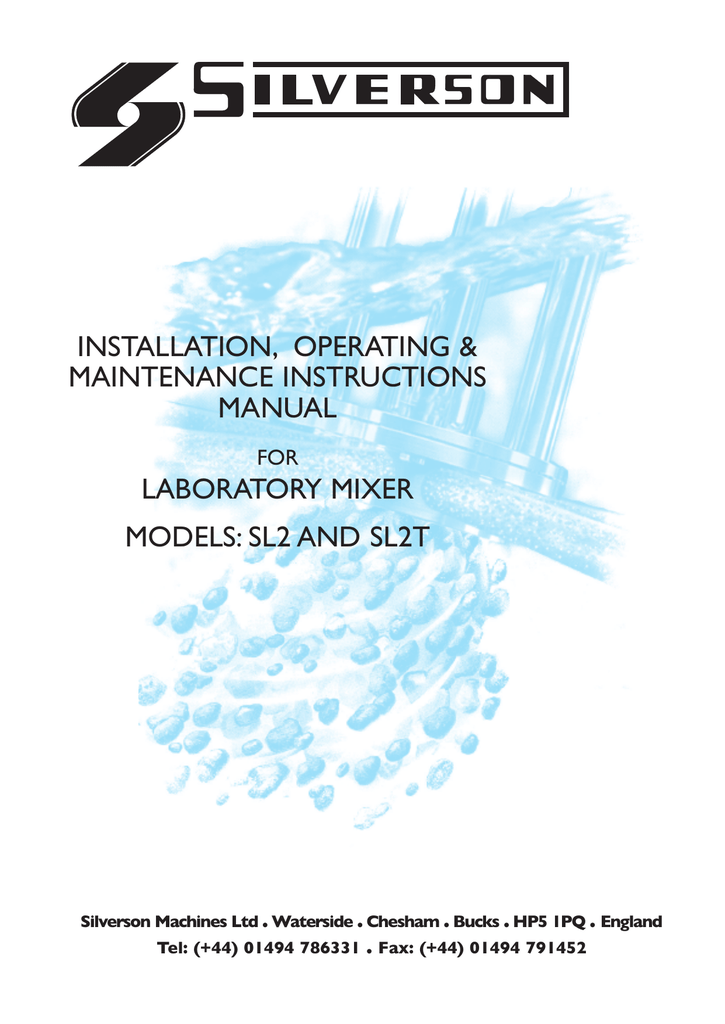 Silverson SL2T lab mixer Manualzz