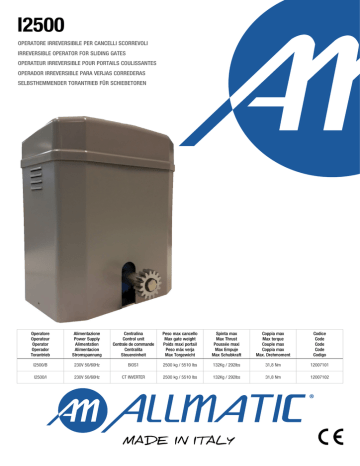 Allmatic I2500/B, I2500/I Manuel utilisateur | Manualzz