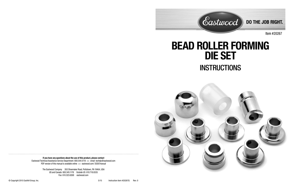 Eastwood Bead Roller Metal Fabrication Forming Dies 20267