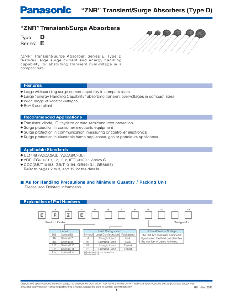 Circuit Thermal Protection Circuit Protection Znr Transient Surge Absorbers Varistor Type D Series E Catalog Manualzz