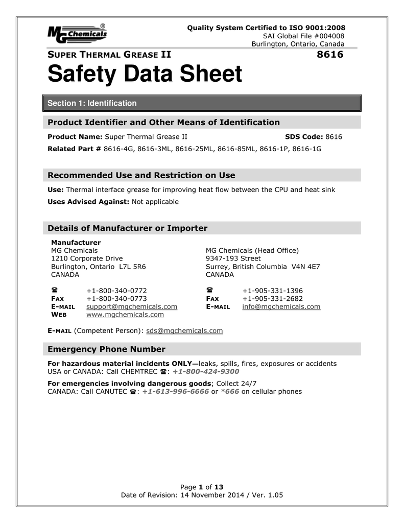 Safety Data Sheet S T G Manualzz