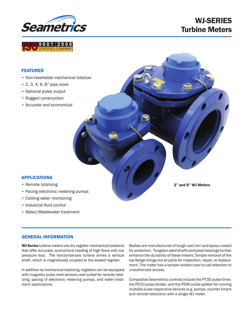 Seametrics WJ Series Turbine Flow Meter Datasheet Manualzz