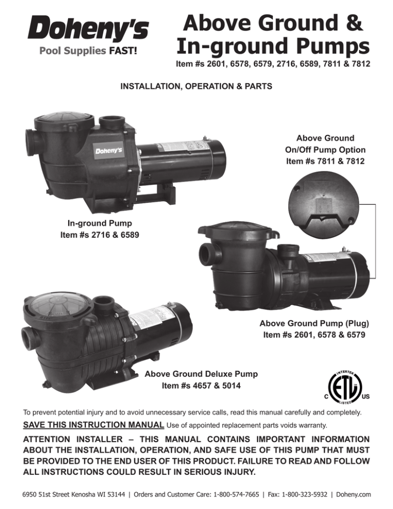 Dohenys Inground Pool Pump Manual Manualzz