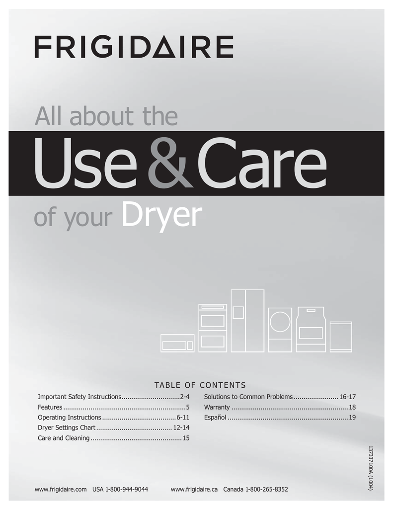 Frigidaire Dryer Use & Care Manual Manualzz