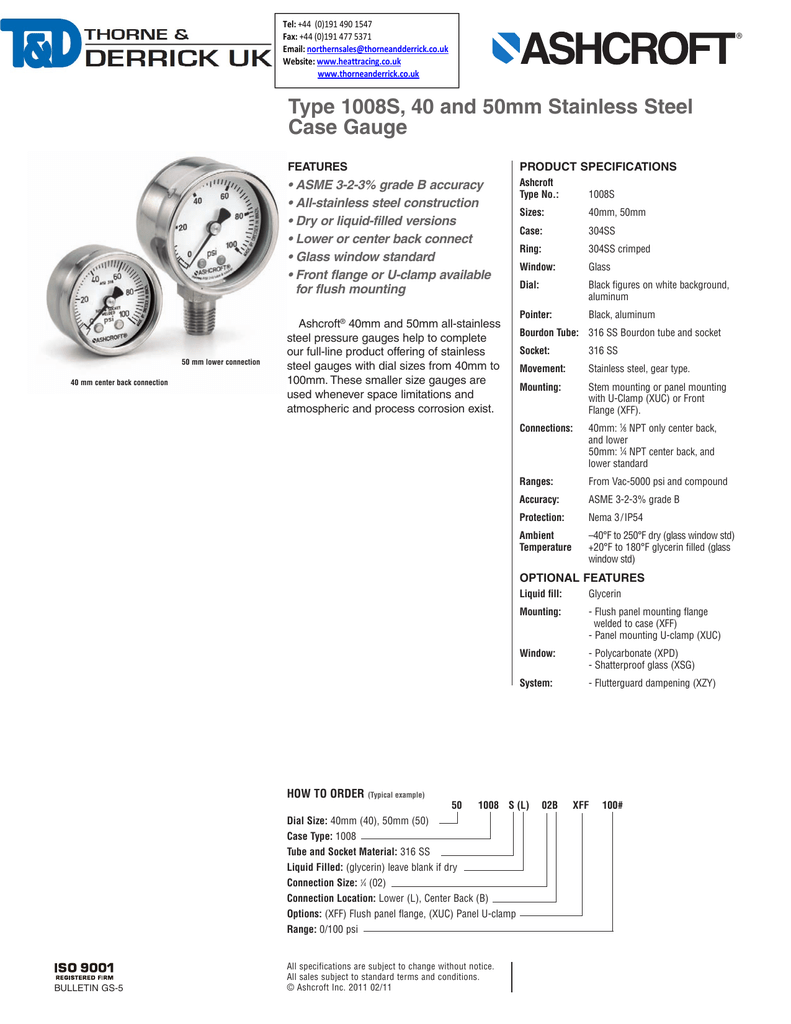 pressure gauge range standard